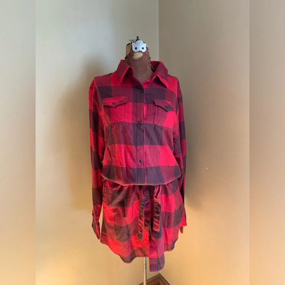 Wrangler Flannel Shirt Dress. Buffalo print plaid belted large NWT fall western - Picture 1 of 9
